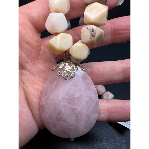 NEW pink opal and rose quartz Sterling silver necklace - Picture 13 of 16